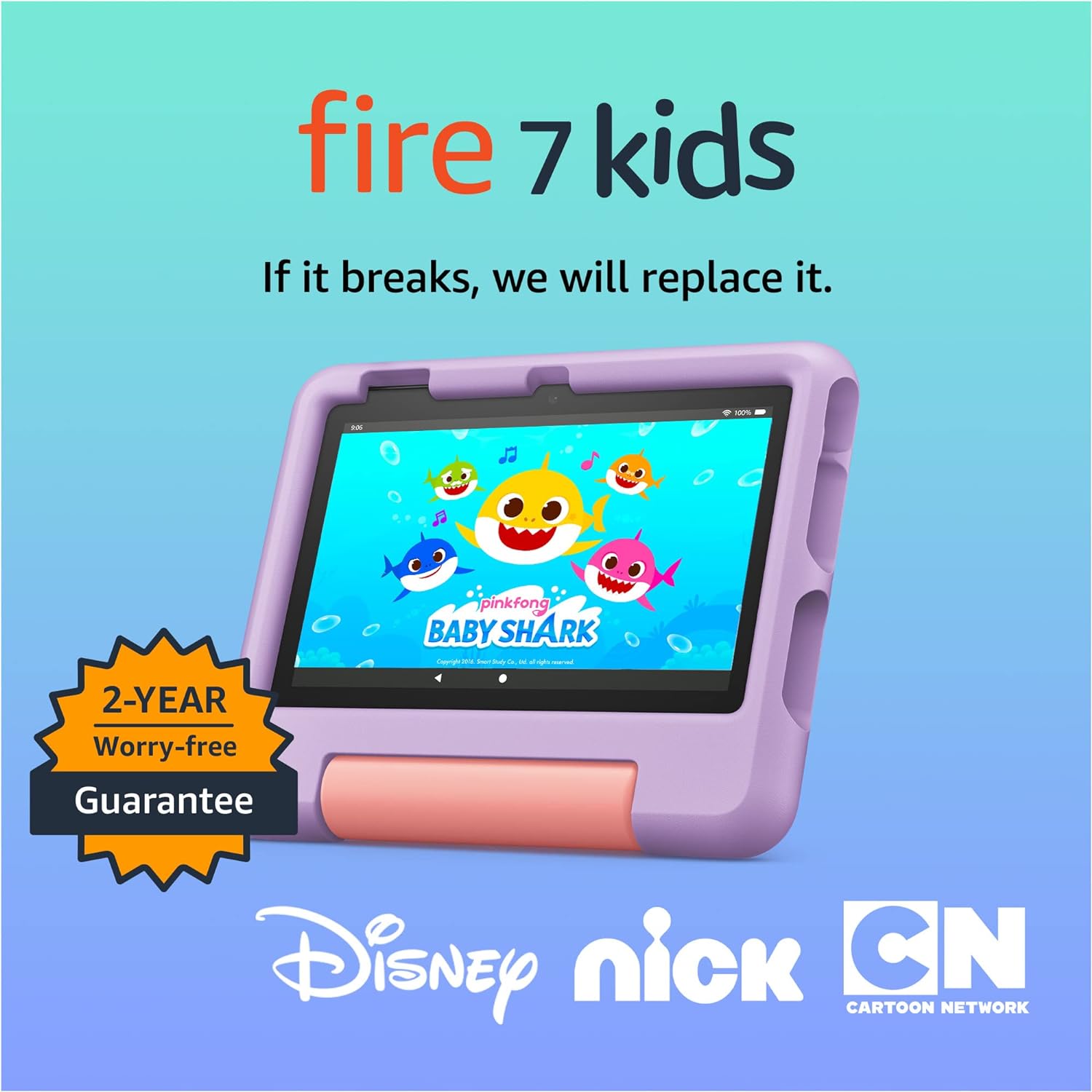 Amazon Fire 7 Kids tablet (newest model) ages 3-7. Top-selling 7″ kids tablet on Amazon. Includes ad-free and exclusive content, easy parental controls, 10-hr battery, 16 GB, Purple