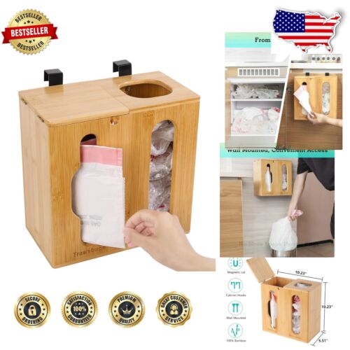 Durable 2-in-1 Bamboo Grocery Bag Dispenser with Magnetic Closure for Easy Use