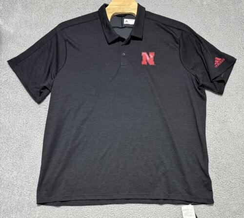 adidas Nebraska Cornhuskers Game Mode Polo Shirt Black EC2750 Mens 4XL NEW