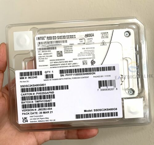 Intel SSDSC2KB480G801 D3-S4510 Series 480GB 2.5 6Gb/s SATA SSD 3D2 TLC New