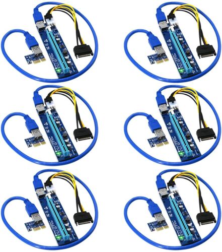 6x  PCI-E Riser 6 PIN Ver 0006c for Bitcoin Litecoin Coin Mining Powered USB 3.0