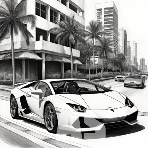 Lambo Car City Sketch Art AI Digital Wallpaper Image Design Photo JPG Printable