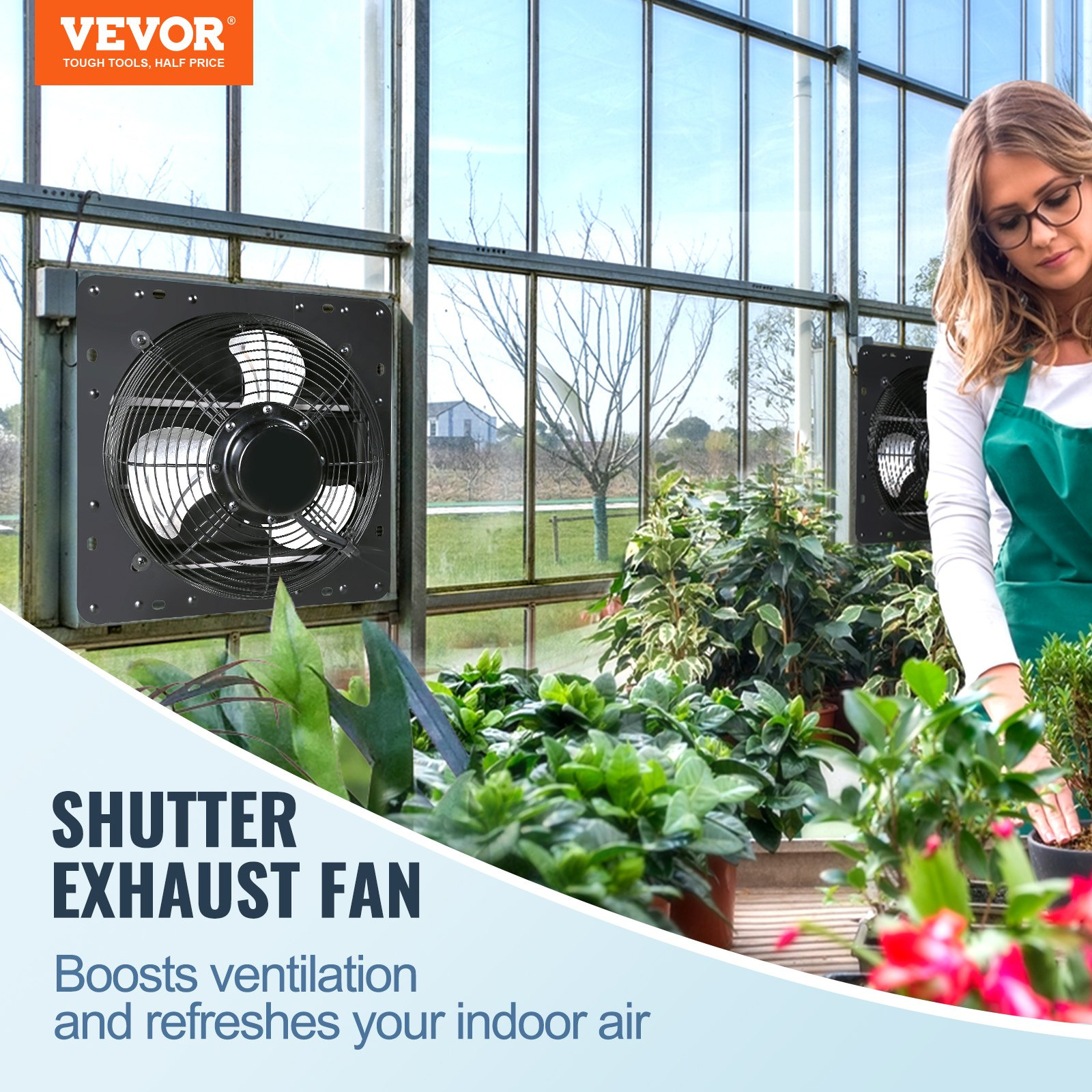 16” Shutter Exhaust Fan 2650CFM EC-Motor w/ Temp & Humidity Controller 10-Speed