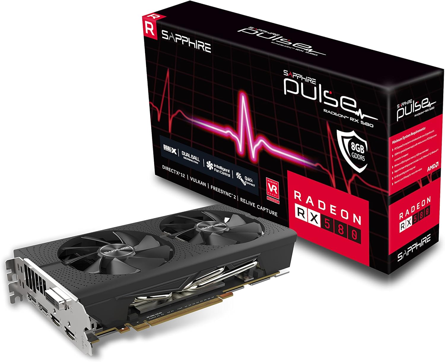 SAPPHIRE Radeon 11265-05-20G Pulse RX 580 8GB GDDR5 Dual HDMI/ DVI-D/ Dual DP OC with Backplate (UEFI) PCI-E Graphics Card Graphic Cards