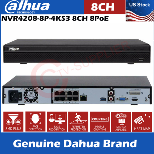 New!! Dahua 8Channels NVR4208-8P-4KS3 1U 8PoE 2HDDs Lite Network Video Recorder