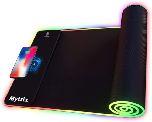 Large Wireless Charger Extended RGB Mouse Pad, Non-Slip Rubber Base, 10 Lighting