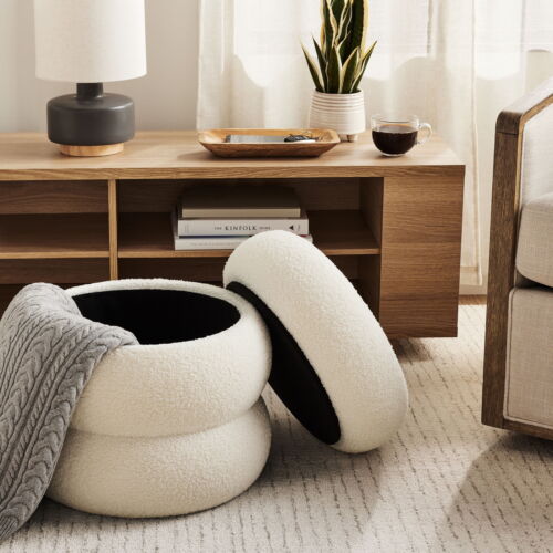 Cream Boucle Cloud Storage Ottoman for Chic Home Organization