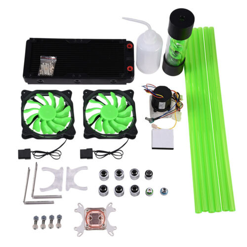 PC Liquid Water Cooling Kit CPU Block LED Pump Water Reservoir Fan 6 T Fit