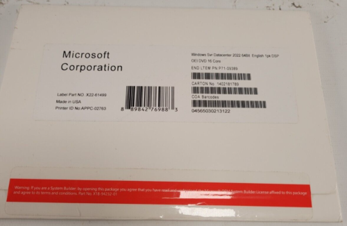 Microsoft Windows Server svr Datacenter 64-bit 16 Core License 1PK DSP OEI DVD