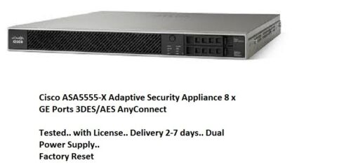 Cisco ASA5555-X Adaptive Security Appliance 8 x GE Port 3DES/AES AnyConnect 2xPS