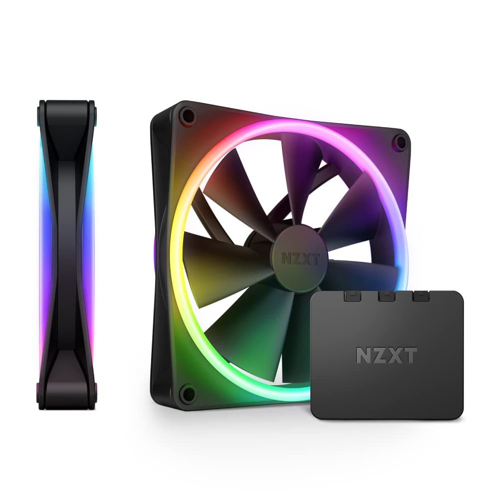 NZXT F140 RGB Duo Twin Pack – 2 x 140mm Dual-Sided RGB Fans with RGB Controller – 20 Individually Addressable LEDs – Balanced Airflow and Static Pressure – Fluid Dynamic Bearing – PWM – Black