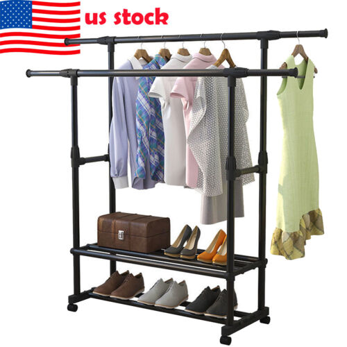 Clothes Organizer Heavy Duty Metal Garment Rack Clothing Storage Shoe Rack USA