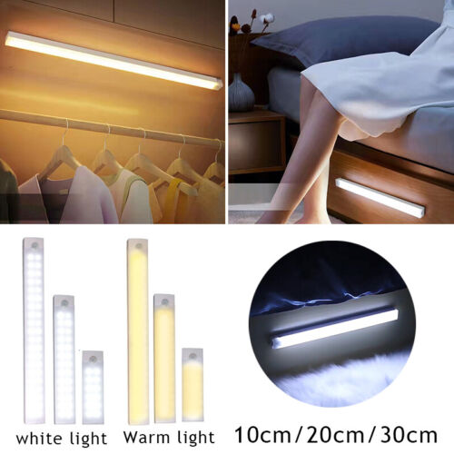 LED PIR Motion Sensor Strip Light USB Rechargeable Magnetic Cabinet Closet Lamp