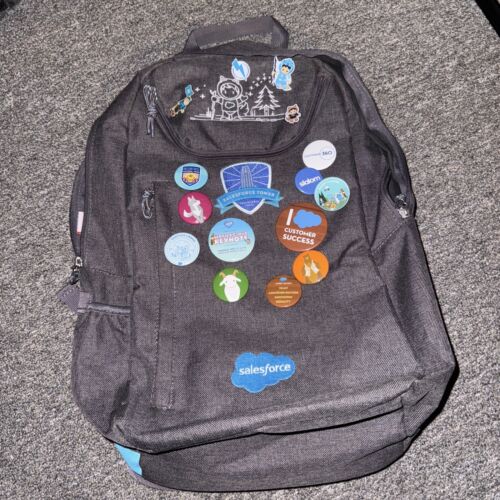 Salesforce Dreamforce Gray Laptop Backpack Cloud Logo Emoro With Pins 2018