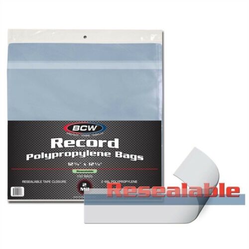 Pack of 100 BCW 33RPM Resealable LP Record Album Archival 2-Mil Clear Poly Bags