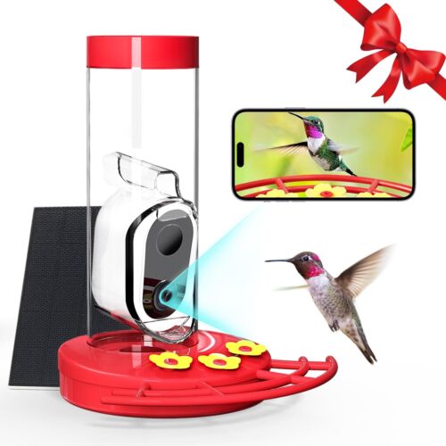 Hummingbird Feeder with Camera Solar-Powered, AI Identify Cloud Storage, CCPA…