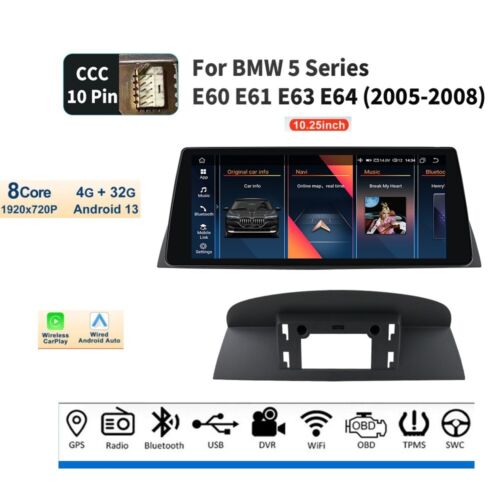 Android 13 Car GPS CarPlay Wifi for BMW 5 Series E60 E61 CCC 4+32GB DSP BT5.0 AI