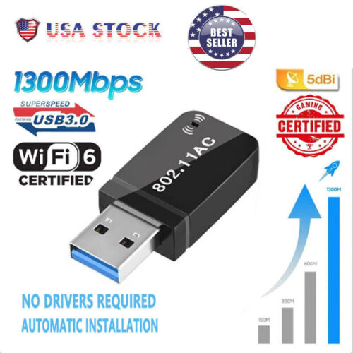 1300Mbps USB3.0 Wireless WiFi Adapter Dongle Dual Band 5G/2.4G Desktop Laptop