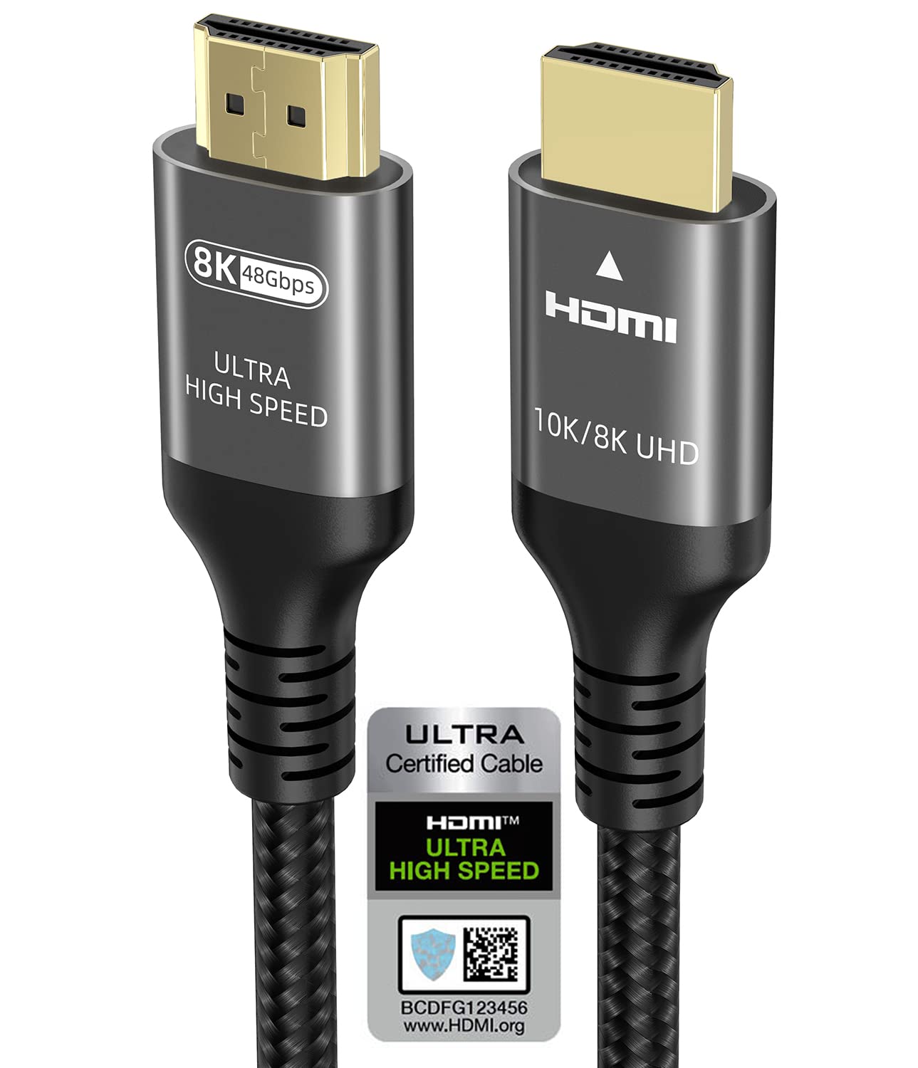 10k 8k 4k HDMI Cable 3.3 FT, Certified Ultra High Speed HDMI® Cable 4k 144Hz 120Hz 8k 60Hz 2k 240Hz 48Gbps 0.03ms HDR10+ ARC eARC HDCP2.3 Compatible for Mac RTX4090 PC TV PS5 Xbox