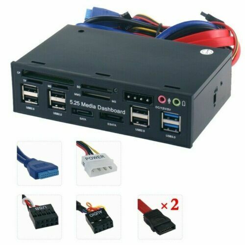 PC Front Panel Dashboard Media USB 3.0/2.0 Hub Audio eSATA SATA Card Reader