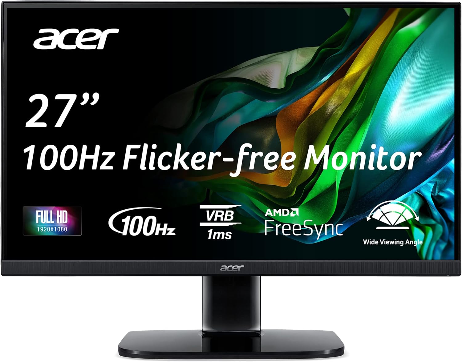 Acer KB272 EBI 27″ IPS Full HD (1920 x 1080) Zero-Frame Gaming Office Monitor | AMD FreeSync Technology | Up to 100Hz Refresh | 1ms (VRB) | Low Blue Light | Tilt | HDMI & VGA Ports,Black