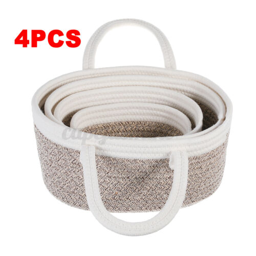 4piece Woven Storage Basket Cotton Rope Storage Boxes with Handles Home