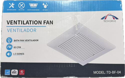 TECH DRIVE TD-BF-04 80CFM VERY QUIET BATH LOW PROFILE VENTILATION FAN NEW