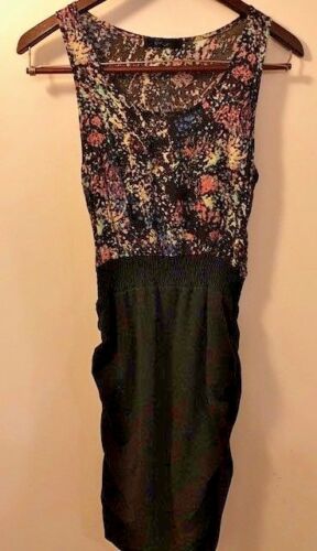 XAI XAI2 Floral Top Black Mini Dress Fun Sleeveless w/ Bubble Bottom Midi Dress