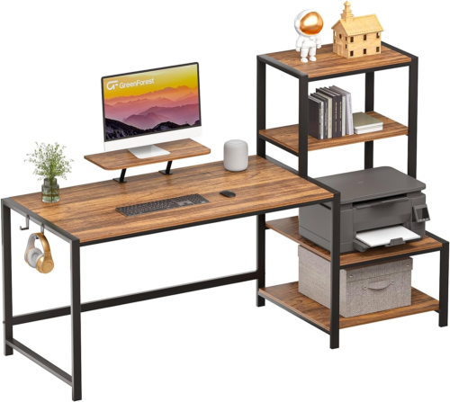 Computer Desk 58 Inch with Storage Printer Shelf Reversible Home Office Desk wit