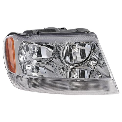 Headlight For 99-2004 Jeep Grand Cherokee Right Chrome Housing With Bulb