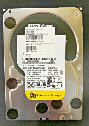 NetApp X306A-R5 2TB 7.2k RPM 6gbps SATA Drive IBM 46X1133 Enterprise Storage HHD