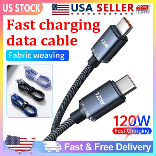 120W USB-C to USB-C Cable Type-C Cable Cord Fast Charger Charging Data Sync 2M