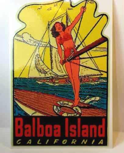 Balboa Island  Vintage Style Travel Decal / Vinyl Sticker, Luggage Label