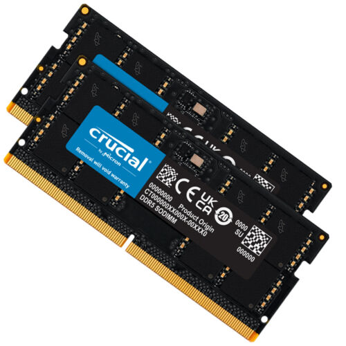 Crucial Kit 64GB 2 x 32GB DDR5-5200 SODIMM On-die ECC CL42 CT2K32G52C42S5 Memory