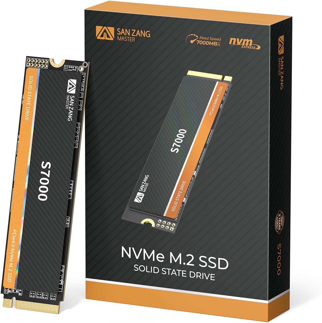 SANZANG Master S7000 SSD 512GB NVMe M.2 PCIe Gen 4×4, M.2 2280 SLC Cache 3D NAND NVMe Internal Solid State Drive, Read Speeds Up to 7000MB/s, Upgrade Storage for PC Computer, Laptop. (with Heatsink)