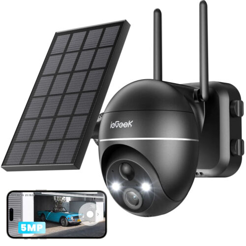 ieGeek Outdoor 360°PTZ 5MP Solar Security Camera Wireless Home WiFi Battery CCTV