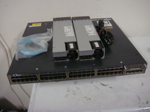 Cisco WS-C3750X-48PF-S 48 Port PoE Gigabit Switch w/ C3KX-NM-1G & Dual 1100WAC