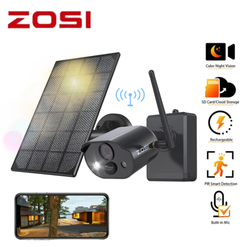 ZOSI 3MP Wireless Solar Battery Powered Camera Cloud Storage PIR Smart Detection