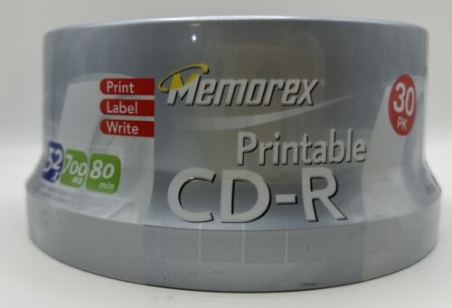 Memorex Printable CDR 700mb 80min 52x Factory Sealed Data Storage 30 Count New