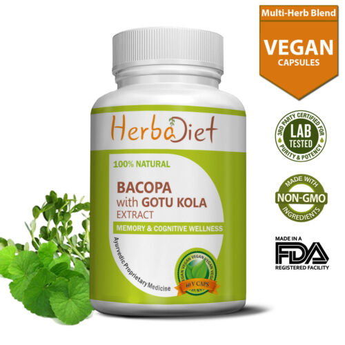 Bacopa with Gotu Kola Extract 240 Capsules Brain Health Supplement Memory Focus