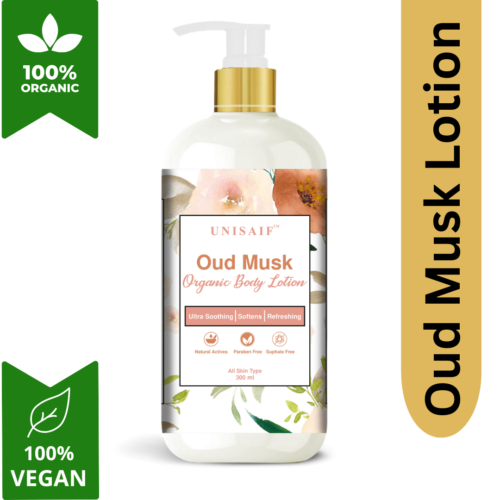 Unisaif Oud Musk Organic Body Lotion Moisturizing Lotion with Pump 300ML