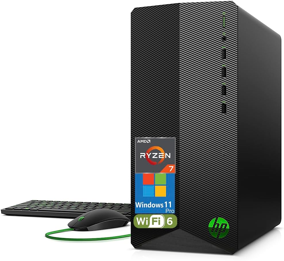 HP Pavilion Tower Desktop Computer, Octa-Core AMD Ryzen 7 5700G (Beat i7-11700K), 32GB DDR4 RAM, 1TB PCIe SSD, WiFi 6, Bluetooth, RJ-45, HDMI, VGA, Keyboard and Mouse, Windows 11 Pro, WE/PGPY