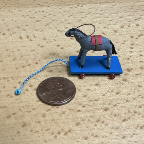 Vintage Artisan Dollhouse Miniature Horse Pull Toy Store Equestrian Animal OOAK