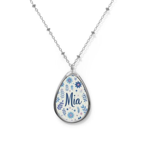 Personalized MIA Oval Pendant Necklace AI Generated Blue and Purple Flowers 4