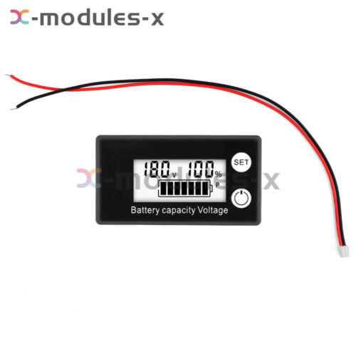 Digital Battery Capacity Indictor DC8-100V LCD Voltmeter Alarm Temperature New