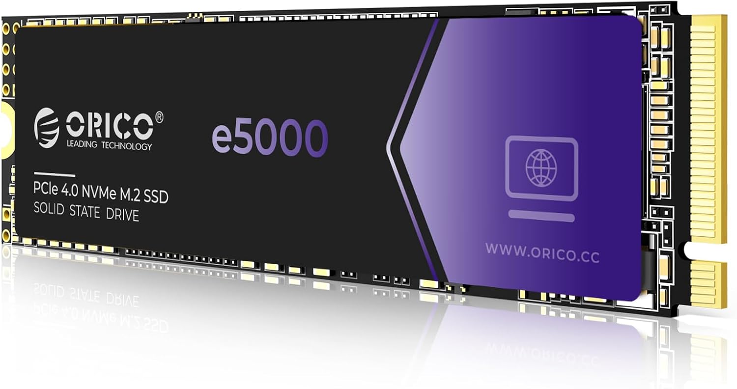 ORICO e5000 512GB M.2 NVMe SSD, PCIe Gen4x4 with 5000MB/s Read 2800MB/s Write, 3D QLC NAND Internal Solid State Drive SLC Dynamic Cache, Compatible with PS5 Desktop PC and Laptops