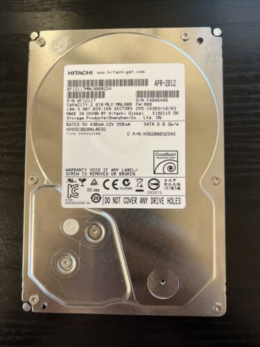 Hitachi Deskstar 5K3000 2TB 3.5” Internal Hard Drive HDS5C3020ALA632