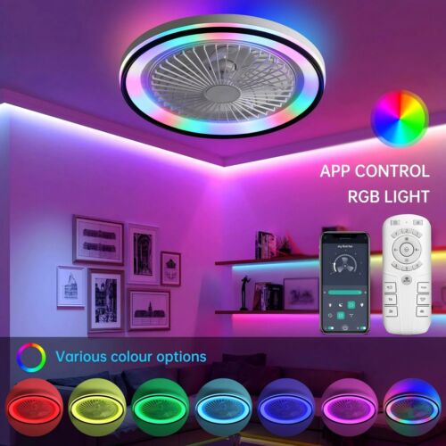 19inch RGB LED Ceiling Fan with Light APP & Remote Control Adjustable Wind Speed