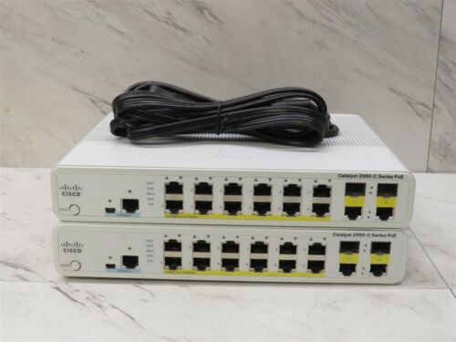 2x Cisco Catalyst 2960-C Series WS-C2960C-12PC-L 12-Port PoE Switch