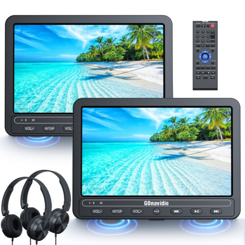 2 X 10.5″ Car DVD Player Headrest Mount Rear Seat Monitor Video USB SD Battery